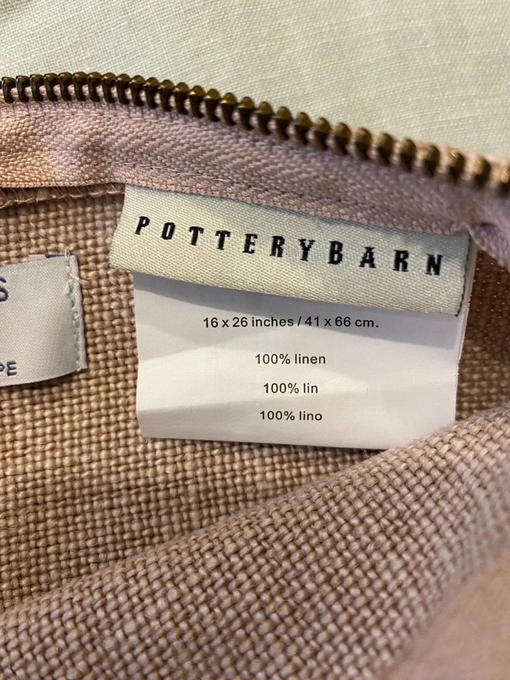 Pottery Barn Masters of Linen tan pink Belgian linen lumbar pillow cover